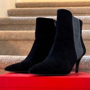 PERY ELLIS Black Suede Ankle Boots with Leather Detail.